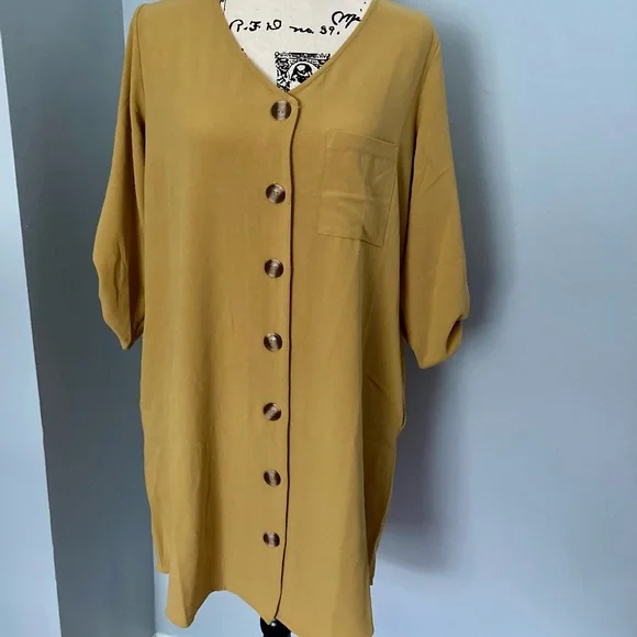 Mustard button up dress/duster - Picture 1 of 7